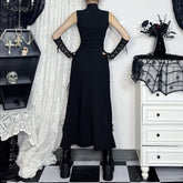 Schwarzes Gothic Punk Midikleid mit Schnürung und Schlitz